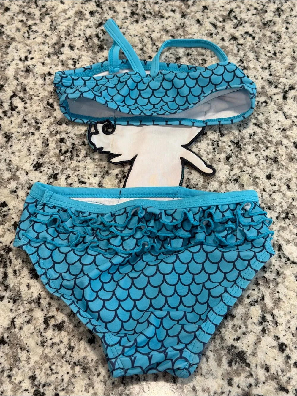 Koala Kids Girl’s Aqua and Pink Mermaid Faux Bikini One Piece Swimsuit, Size 2T